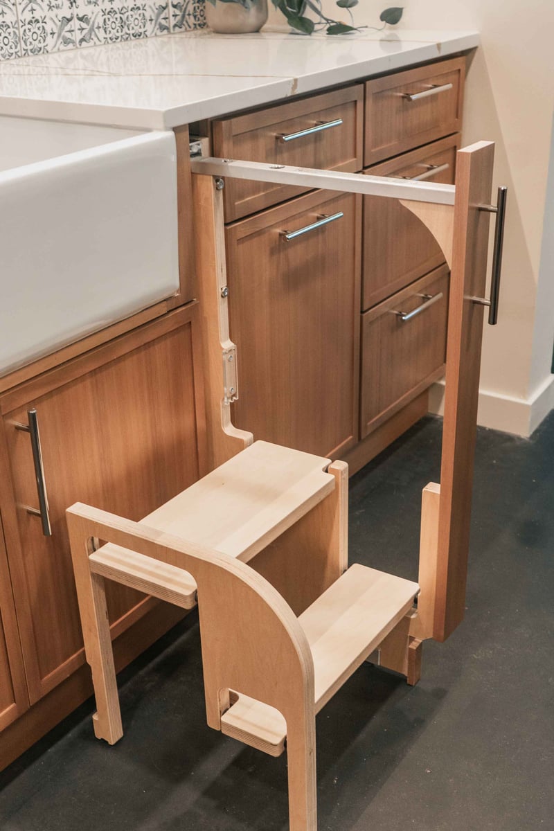 Built-In Folding Step Stool in Seattle Kitchen