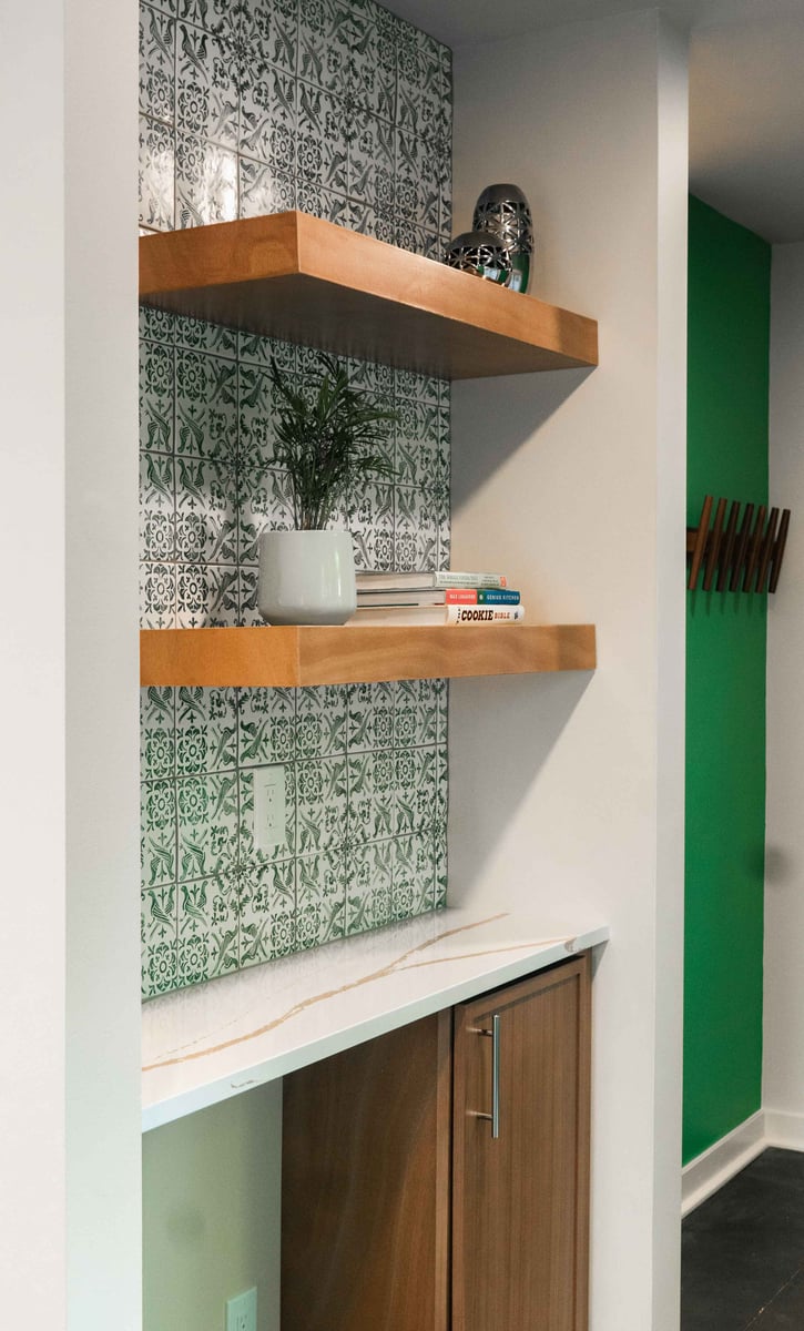 Coffee Nook with Floating Shelves in Seattle Kitchen